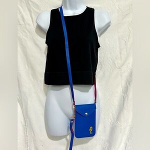 NWOT Vibrant Blue, Pink and Gold Crossbody Bag with Adjustable Strap